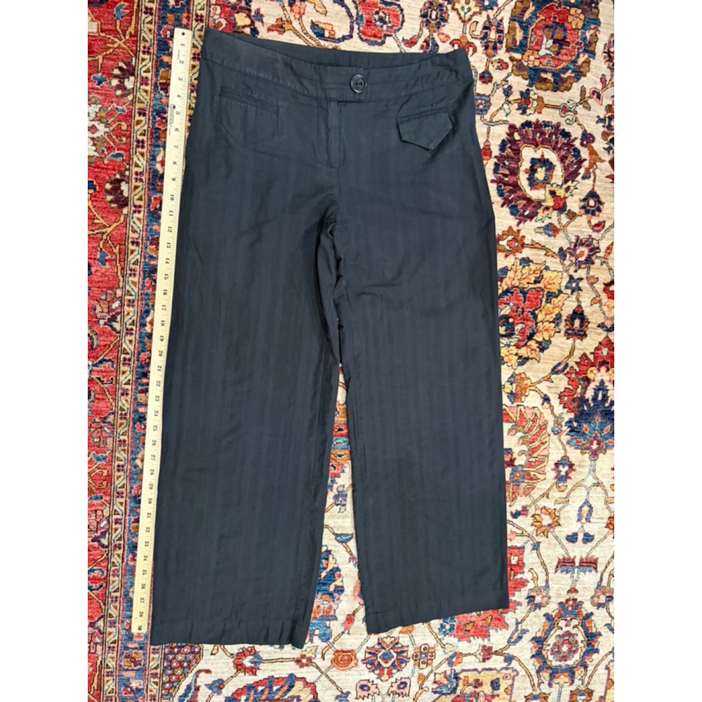 Cotélac Women’s Size 4 Black Pinstripe Wide Leg Cropped Pants Textured Cotton - Picture 2 of 10